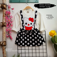 Load image into Gallery viewer, LS Dress Polka Kitten Cute